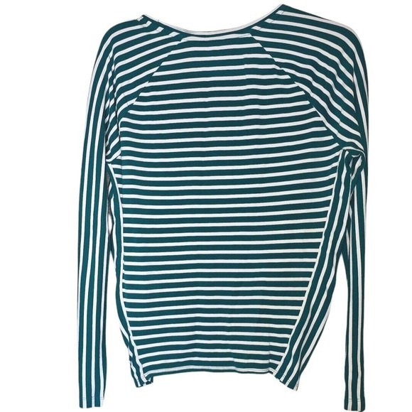 Chico's‎ Green/White Asymmetrical Striped Long Sleeve Ponte Top Size Med 1 - Picture 8 of 8